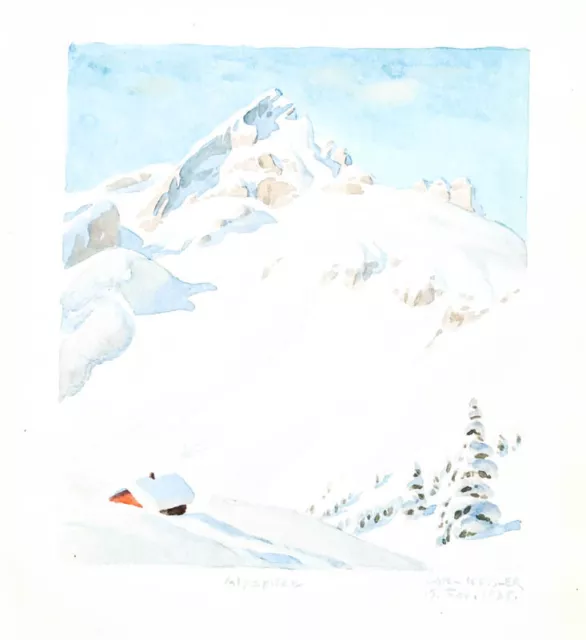 1936 Alpspitze Wettersteingebirge Alpen Carl Kessler Original-Aquarell