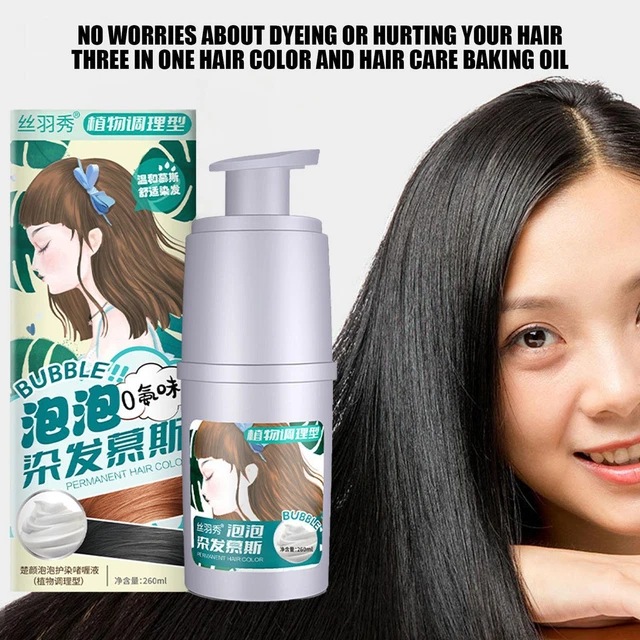 AMMONIA FREE MOUSSE Bubble Hair Dye Shampoo Cover Gray Cream Color ...