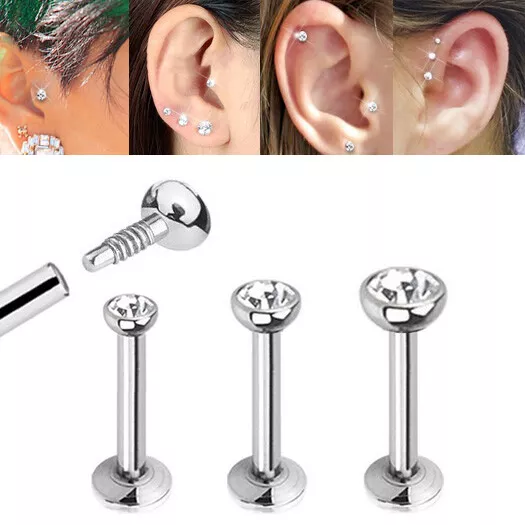 16G 2mm CZ MONROE LABRET LIP RING INTERNALLY THREADED Ear Tragus Rook DAITH STUD