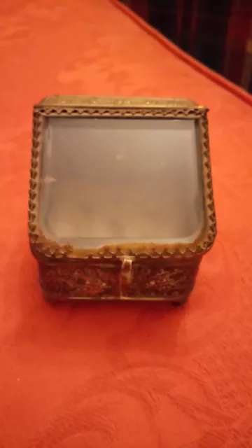 Bronze 19th century French jewellery casket with bevelled glass lid.