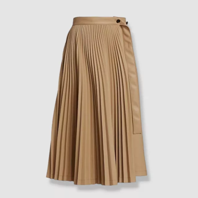 $550 3.1 Phillip Lim Women's Beige Pleated Faux Leather Midi Skirt Size 8