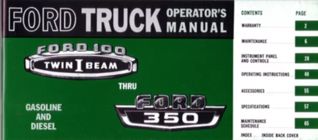 1966 Ford Truck Owners Manual User Guide Reference Operator Book Fuses Fluids