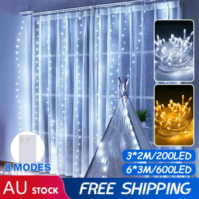 200/600 Led Curtain Fairy Lights Wedding Indoor Outdoor Christmas Garden Party