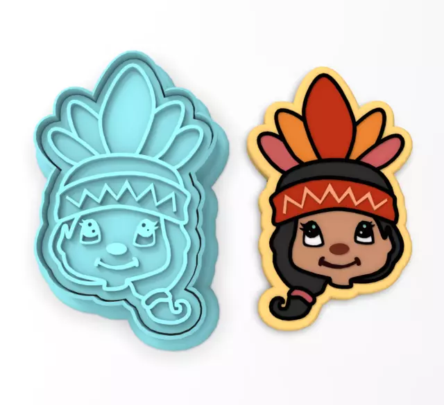 Native Girl Cookie Cutter & Stamp #1 | Pilgrim Indians Thanksgiving Indian