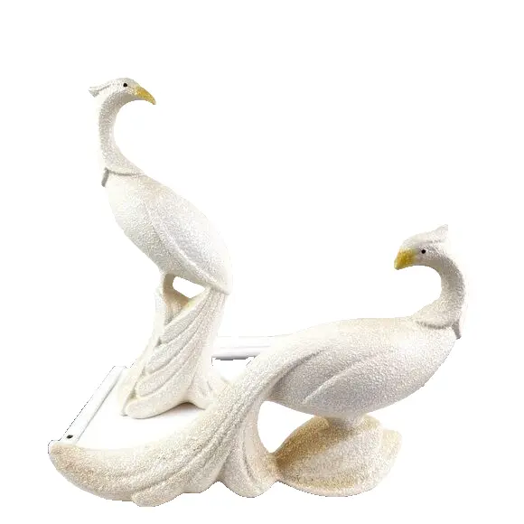 MCM White Splatter Peacocks Cream Figurines Set of Two