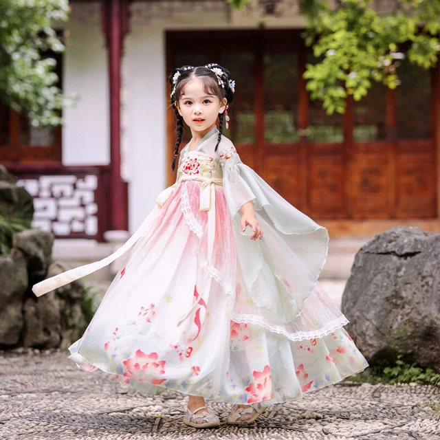 Ragazza Hanfu Abito Ricamato Floreale Ttang Cinese Tradizionale Princess Dolce