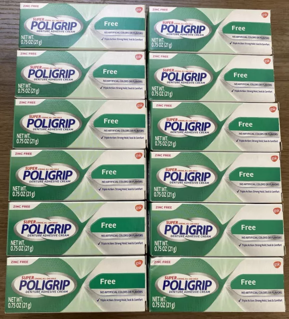 24 Pack Super Poligrip Denture Adhesive Cream, Travel Size .75-Ounce | ZINC FREE