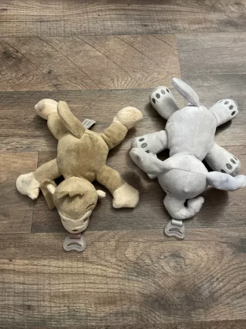 2 Philips AVENT Soothie Pacifier Holder Monkey Elephant Plush Stuffed Animal