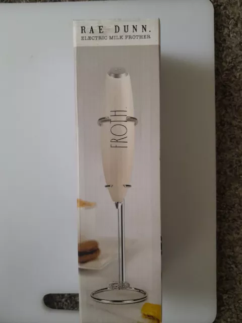 Rae Dunn FROTH Electric Milk Frother Black Stainless with stand