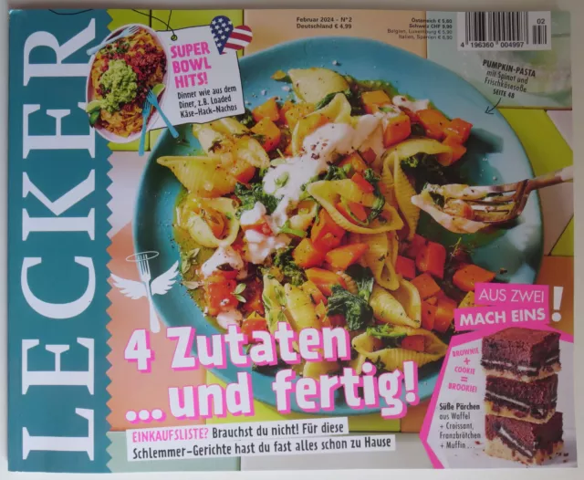 ZEITSCHRIFT &amp;LECKER&amp; NR. 2/Februar 2024 Super Bowl Hits/4 Zutaten-Küche ...