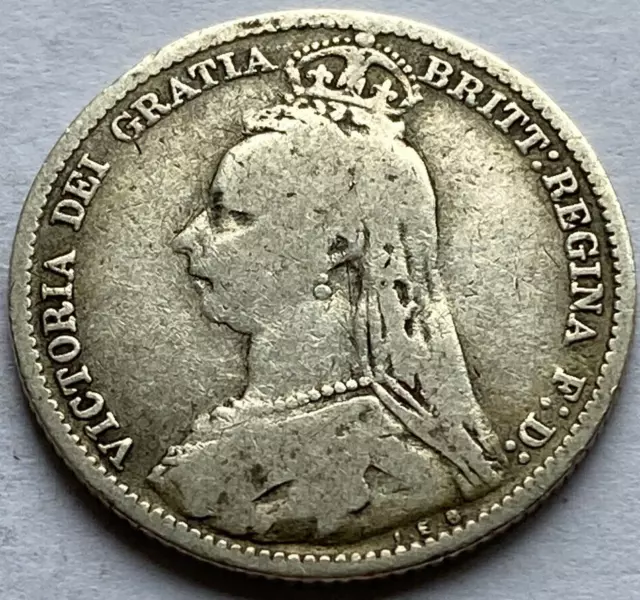 1892 Queen Victoria Jubilee Head Silver SIXPENCE Coin 925 / #327