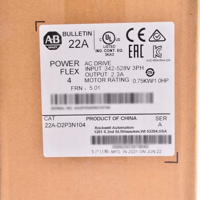 New Sealed AB Allen-Bradley 22A-D2P3N104 PowerFlex 4 0.75 KW 1 HP AC Drive US