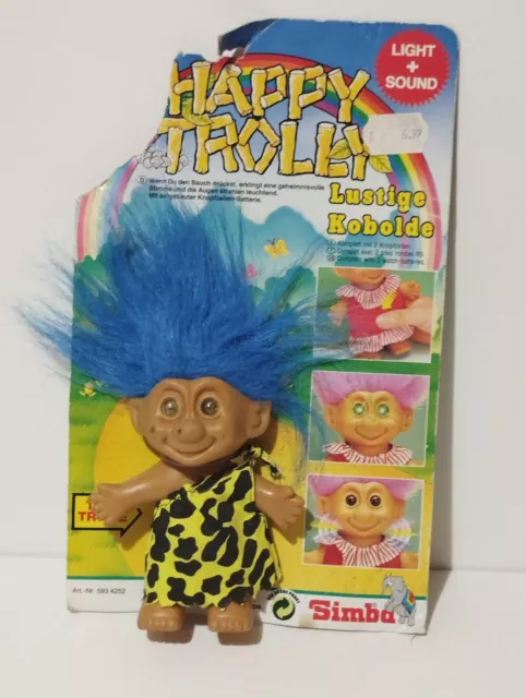 🟢VTG 80s Troll Doll  "Blue Hair" Simba Toys W. Germany 5 inches Eyes glow🟢