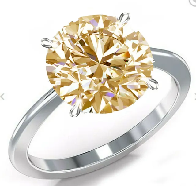 3.22 Ct Vvs1-Huge Round Orange Yellow Moissanite Diamond Solitaire Silver Ring
