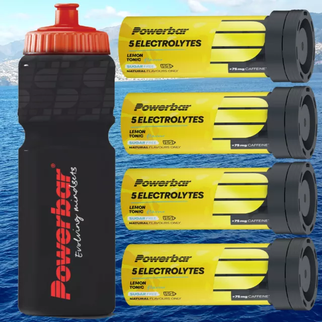(25,99€/1Stk) PowerBar 5Electrolytes 40x4g. Zitrone(mit Koffein)+Trinkfl schwarz