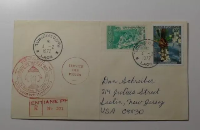 Stampmart : Laos 1972 Service Des Postes Registered Cover Used To Nj Usa