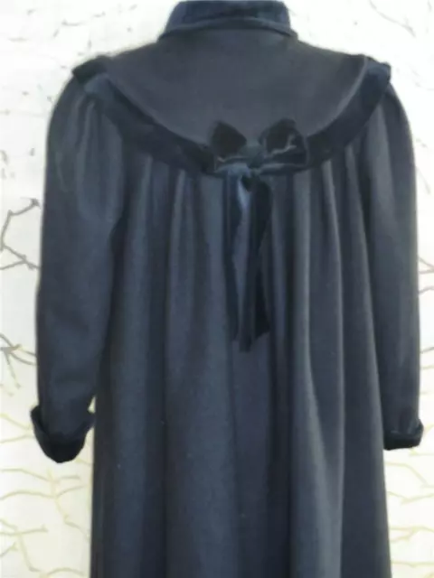 VTG 60s PIERRE CARDIN BLUE Cape Capelet SWING COAT ART DECO VELVET BOW 12/M