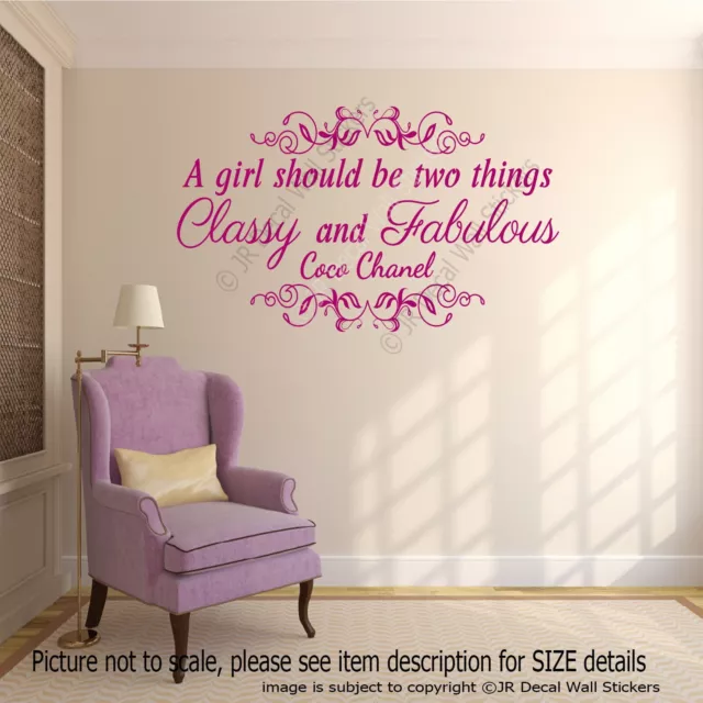 "Classy and Fabulous" Coco Chanel Inspirational quote wall art, Girl room decals