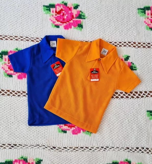 Retro 2 Polo Shirts Lot 60S Deadstock Cuckoo Diamond Collar Tee Approx 3-4 Years