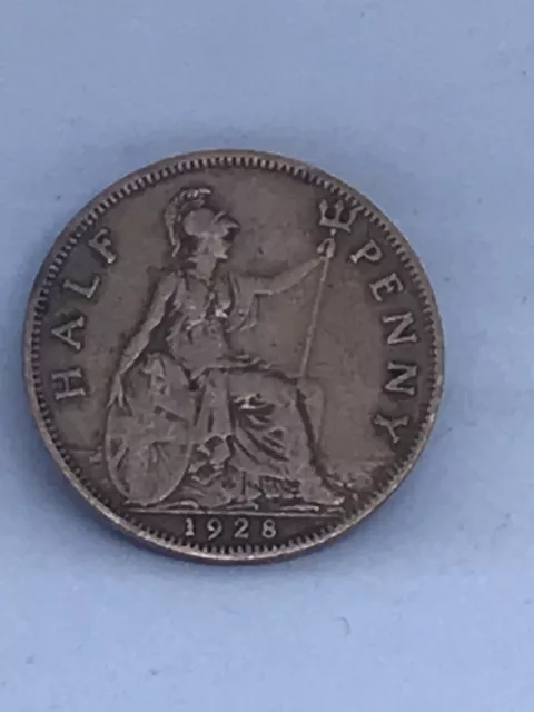 1928 half penny coin King George V BRITANNIA old 1/2d pre-decimal ha'penny