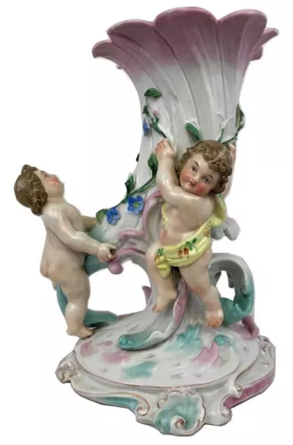 Antique Johansen Roth Meissen Dresden Rococo Porcelain Cherub Putti Vase Statue