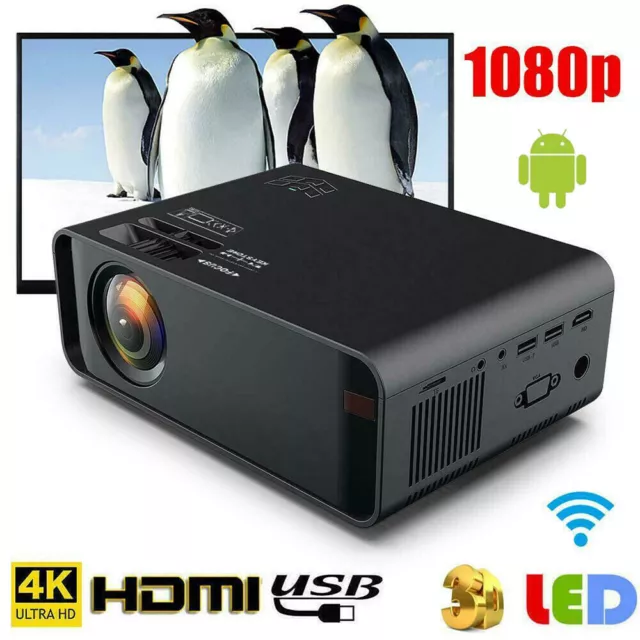 Android 4K 3D 1080P 12000Lumen LED Projector WIFI Bluetooth Home Theater Cinema