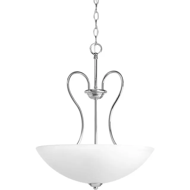 Heart 3-Light Polished Chrome Foyer Pendant with Etched Glass Shades Progress L.