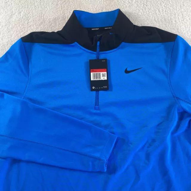 NWT Nike Golf Quarter Zip Mens Large Blue Dri-Fit Standard Fit Pullover Swoosh