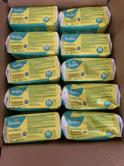 NEW Pampers Swaddlers Newborn Diapers LOT OF 10 (10 Packs Of 20 Count)