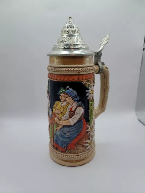 GERZ  West Germany Beer Mug Stein Lidded Metal Pewter Lid Pub Bar  Vtg 9 1/4"