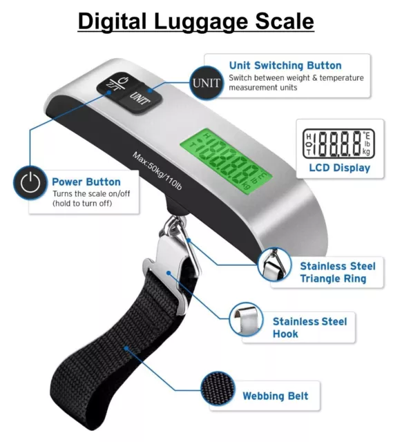 Portable Travel LCD Digital Hanging Luggage Scale Electronic Weight 110lb 50kg