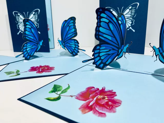 Origami Pop Cards Blue Butterfly 3D Pop Up Greeting Card Happy Birthday Handmade
