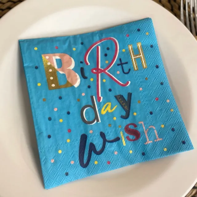 Birthday Wish Napkins | Lunch Turquoise Blue Dinner Party Tableware x 20