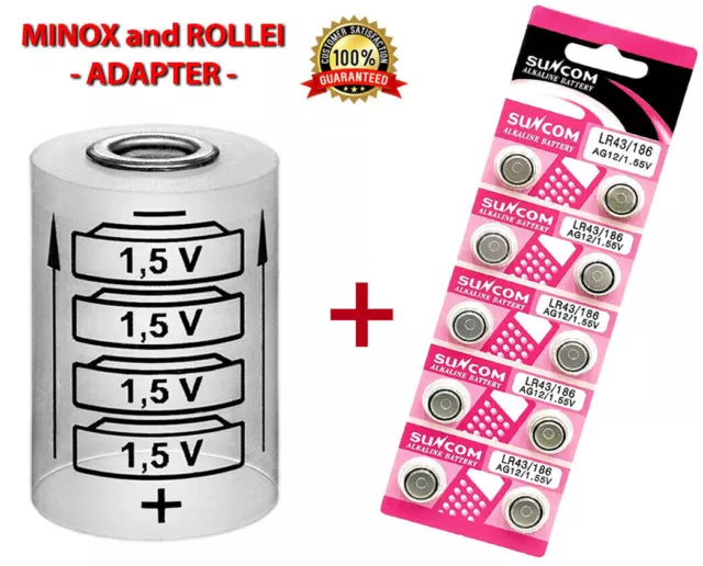 MINOX 35 (EL, GL, GT, PL, PE, AL, C, EC, LX, TLX) Battery Adapter + 10 (LR43)