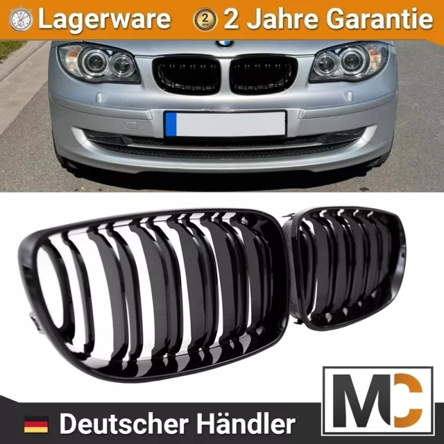 Frontgrill Schwarz Glanz Doppelsteg Kit passend für BMW 1er E81 E82 E87 E88