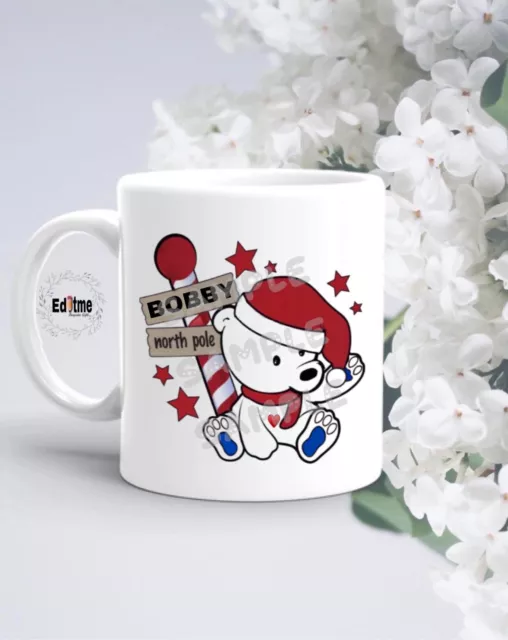 Tasse personnalisée ours polaire rouge tasse cadeau de Noël pour enfants n'importe quel nom