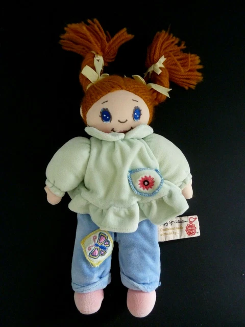 P4. DOUDOU PELUCHE KEEL TOYS POUPEE DE CHIFFON VERT BLEU LAINE 26cm TBE