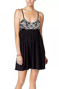 Coco Rave JET BLACK Ari Printed Babydoll Cover-Up, US Small