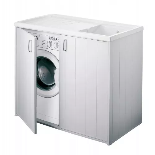 Mobile lavanderia in resina con pilozza vasca dx o sx e portalavatrice mod.  Top Line colore bianco