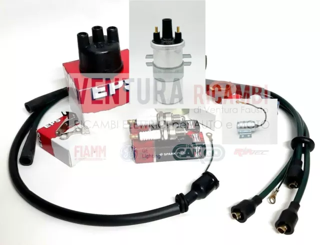 Kit Fiat 500D/F/L/ Bobina Contatti Calotta Spazzola 2 Candele Cavi Condensatore