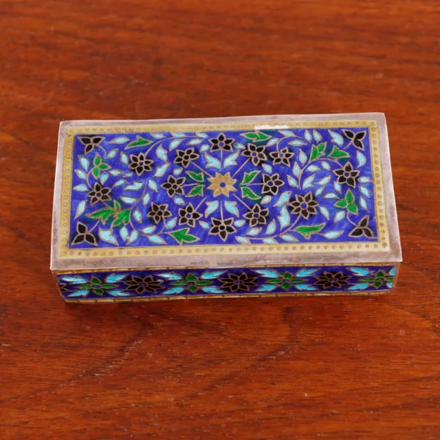 Asian Sterling Silver Gilt & Enamel Decorated Box Foliate & Floral No Monogram