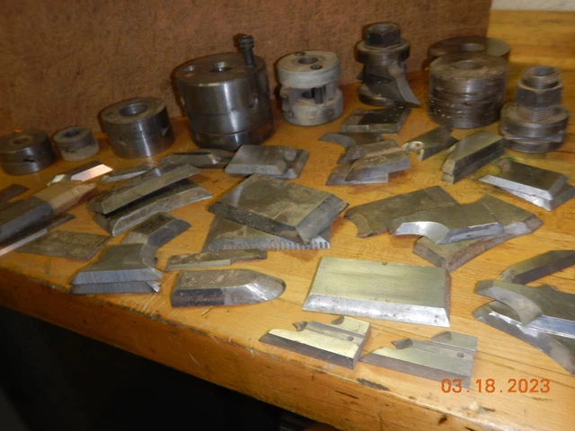 Pile Of Cutter Heads And Knives For Older Wood Shapers Woodworking Tooling