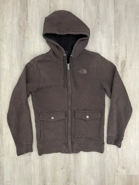 NORTH FACE Hoodie Brown Full Zip Long Sleeve Sherpa Lined Jacket Men S Pockets