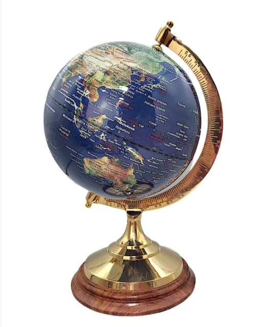 Globo, lobo fisico di terra, grande globo terrestre su ottone pregiato e legno 47 cm 2