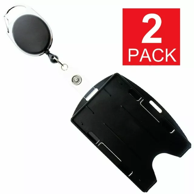 2-Pack Card ID Holder with Retractable Badge Reel w Carabiner & Belt Clip