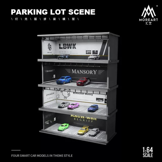 1/64 Diorama Car Garage Model LED Lighting Car Parking Lot Display Scene Model