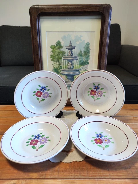 4 grandes Assiettes Creuses CERANORD  ST AMAND décor BETTINA