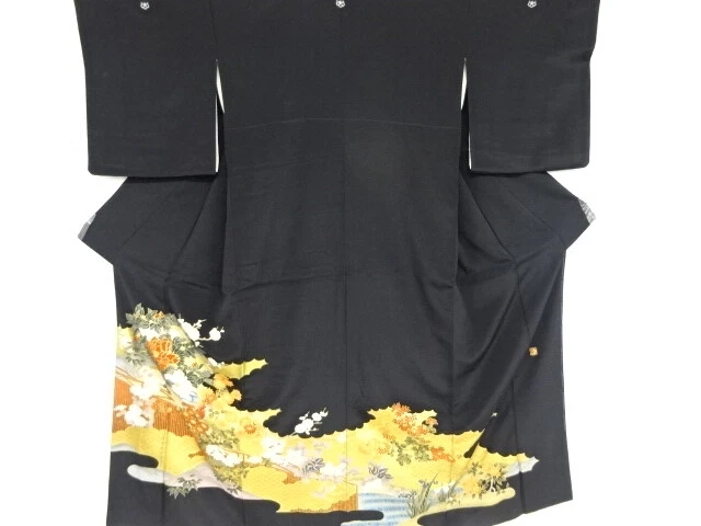 42334# Japanese Kimono / Antique Tomesode / Kinsai / Floral Plants & Mandari