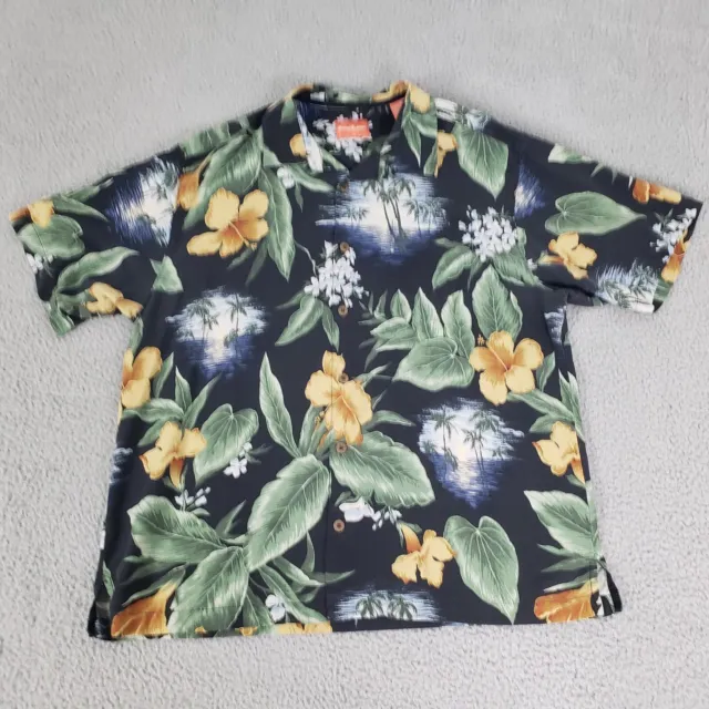 Tommy Bahama Shirt Mens Extra Large Black Silk Hawaiian Camp XL Floral APO Beach