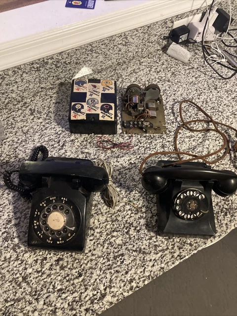 Western Electric & ITT BLACK ROTARY DIAL TELEPHONE & Ringer Box